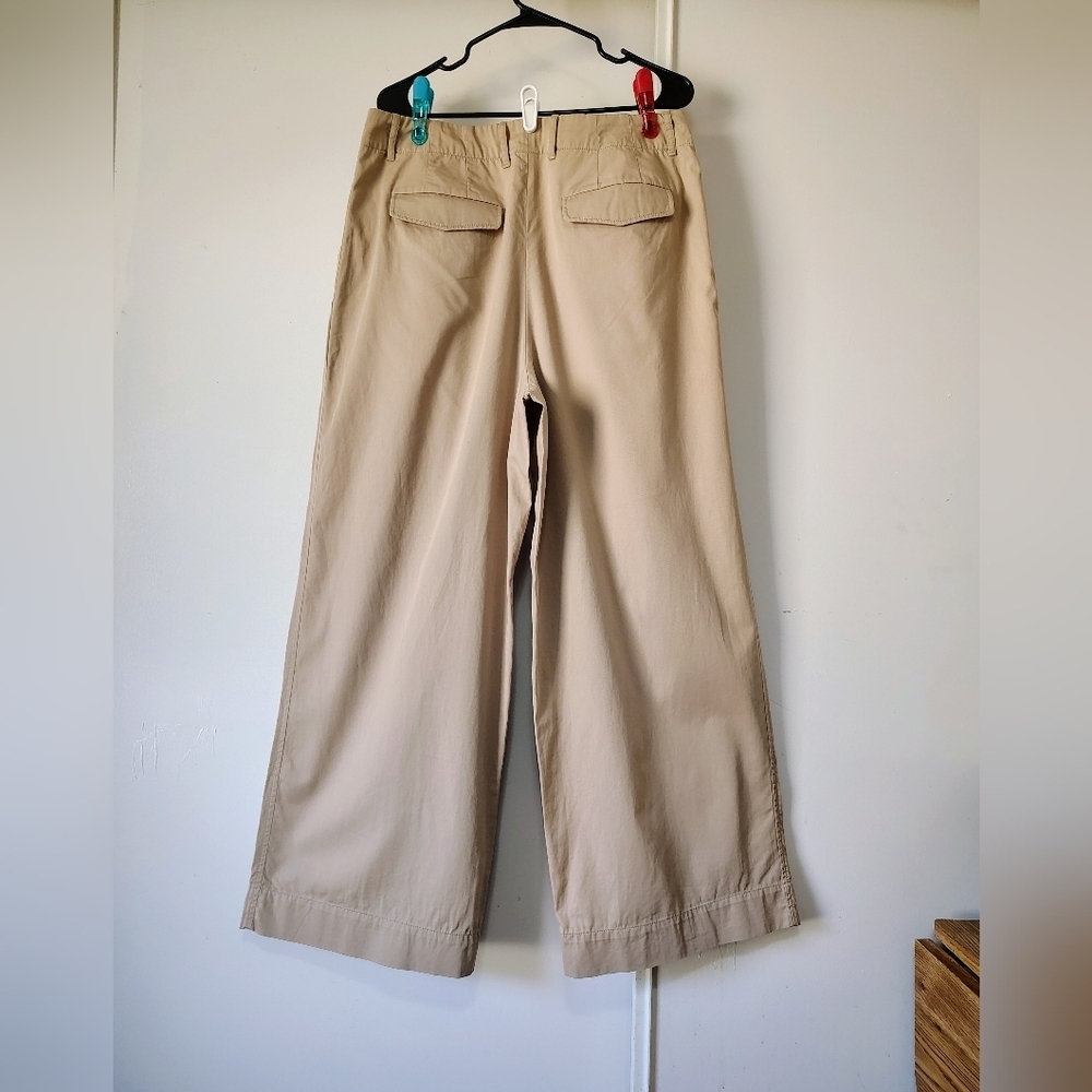 Club Monaco Pleated Cotton Twill Wide Leg high-rise khaki trousers sz 12. - Picture 6 of 17